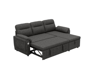 Canapé d'angle convertible 208x131x88cm avec méridienne réversible, couchage, coffre de rangement, usbtype-c, appuie-tête réglable, chenille-gris