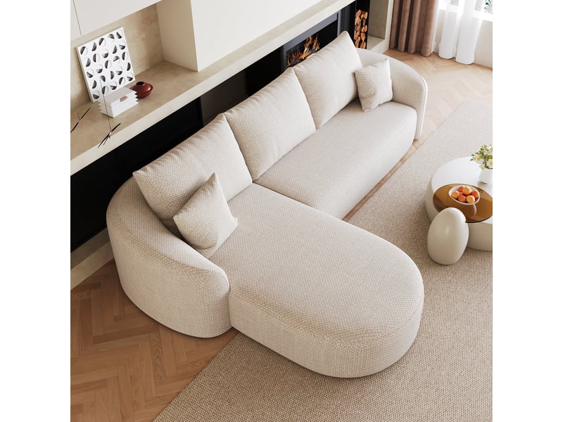  Canapé d’angle blanc 3 places de 266 cm en tissu à motif tissé  - Conforama C