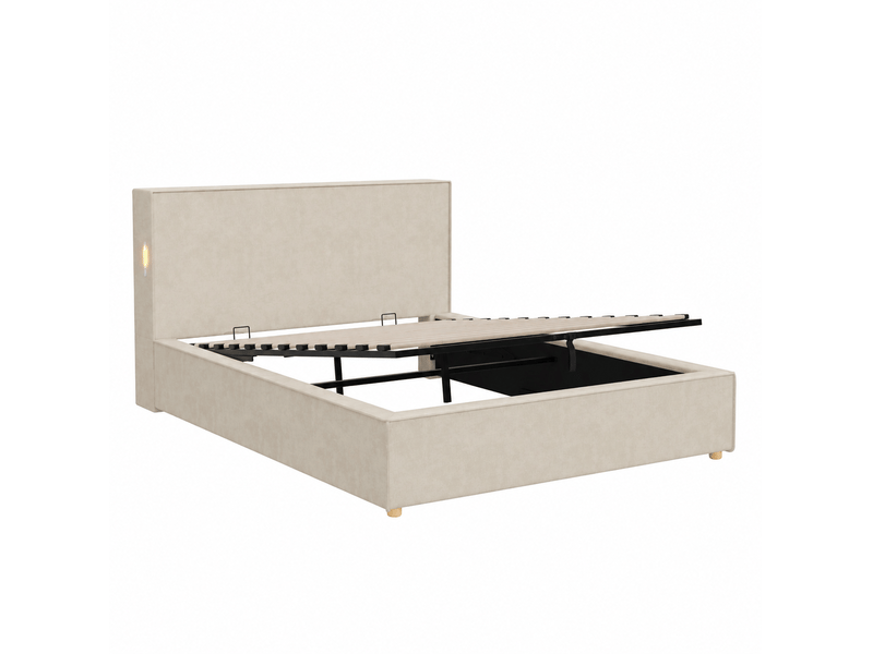 Lit coffre enfant 120x200 cm, lit rembourré avec sommier en chenille beige, sans matelas - Conforama D