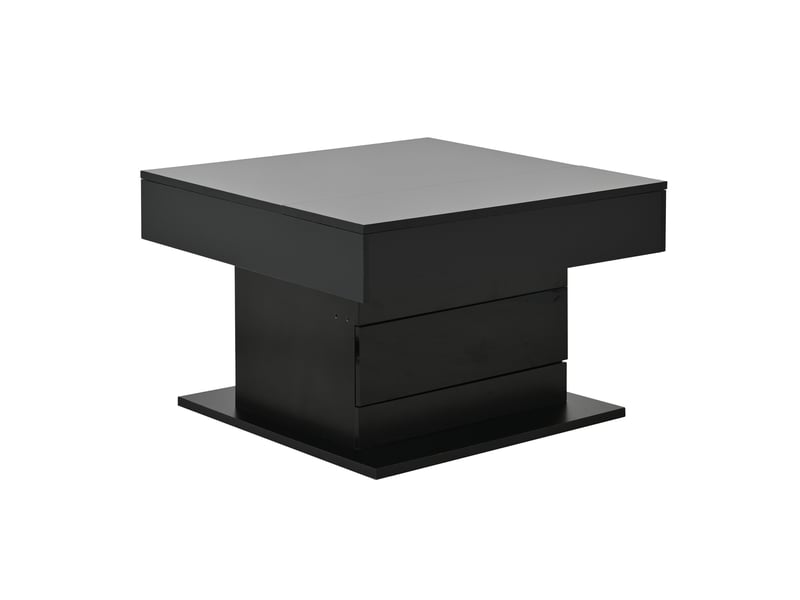  Table basse relevable noire, plateau pivotant à 360°, 1 tiroir, 70 x 70 x 45 cm  - Conforama A
