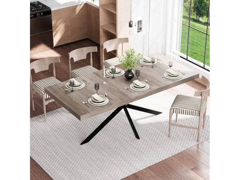  Table à manger extensible 4 à 6 places 140-180x80x76 cm avec rangement en mdf et métal gris  - Conforama D