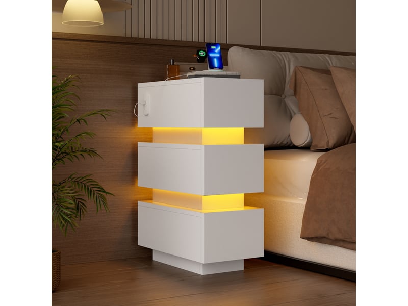  Lot de 2 tables de chevet 20x40x59,5 cm à 3 tiroirs led blanc  - Conforama D