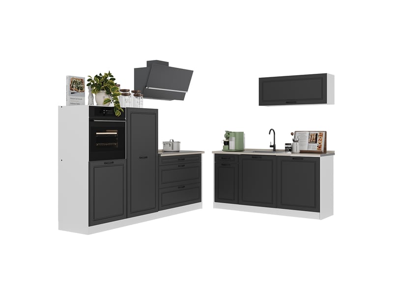  Vicco cuisine, anthracite campagneblanc, 220cm plan de travail chêne doré  - Conforama E