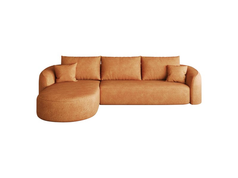 Canapé d’angle modulable en l 3 places, 266 x 168 x 85 cm, assise en mousse haute résilience, sans montage, tissu chenille, orange Morn Vibe - Conforama A