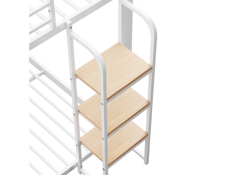  Lit superposé 140x200 cm en métal blanc avec escalier en bois, barrière de sécurité extra haute et silencieux, 180 kg par lit.  - Conforama D