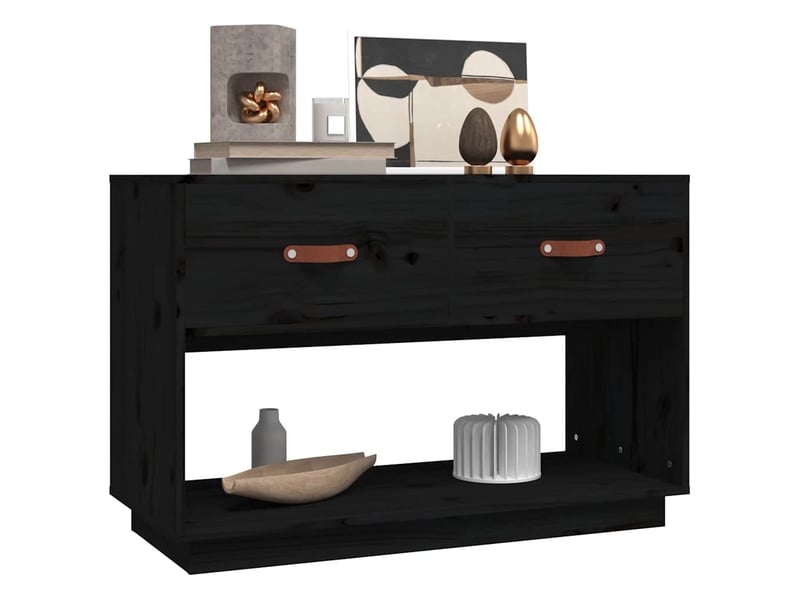  Meuble tv - banc tv - meuble de rangement noir 90x40x60 cm bois de pin massif  - Conforama D