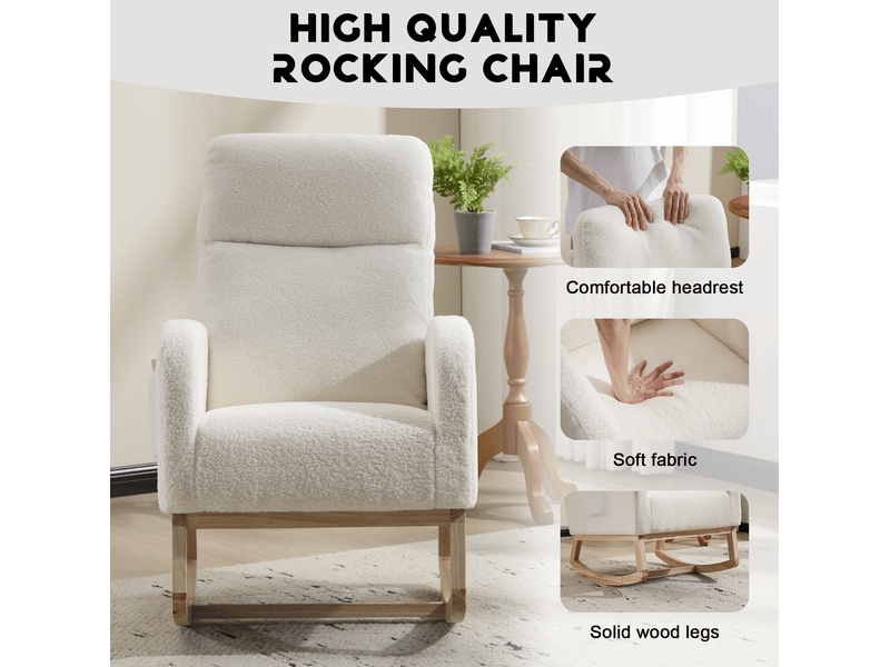 Fauteuil à bascule 75x63x104 cm – blanc – dossier haut ergonomique, poche latérale et tissu peluche doux - Conforama C