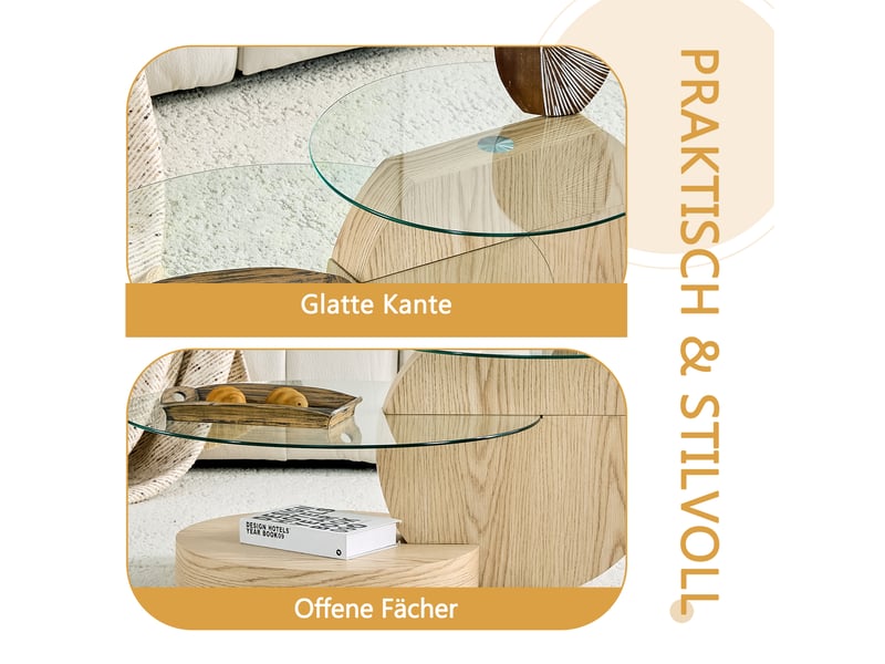  Table basse rectangulaire 90×70×44 cm, mdf et verre, bois Fay Lum - Conforama E