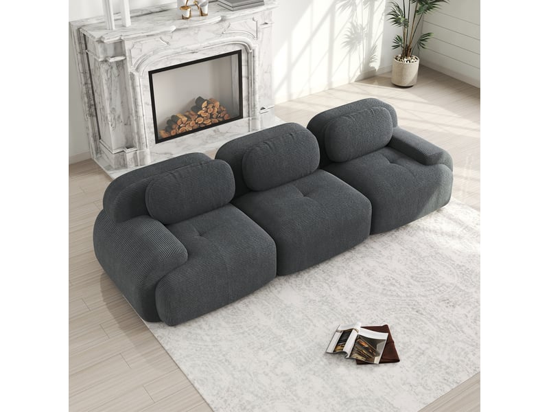  Canapé modulable modenvie 3 places sans cadre en velours côtelé gris 298 x 103 x 70 cm  - Conforama B