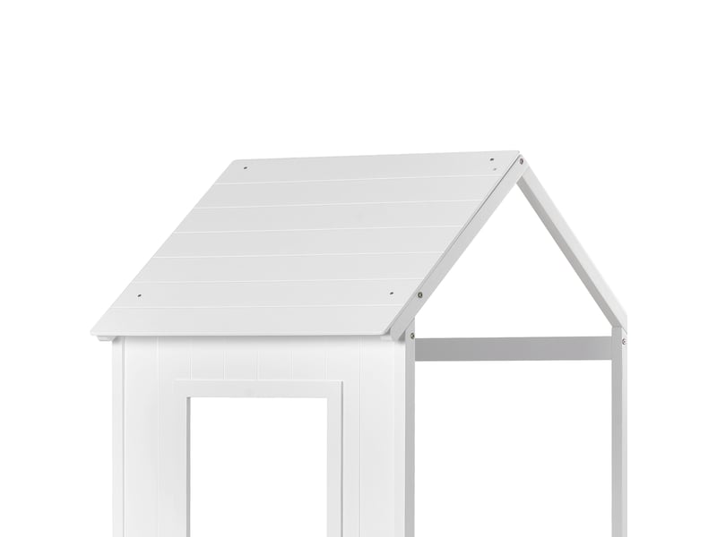  Lit cabane enfant 90x200 avec toit et échelle, lit superposé en bois massif pour fille et garçon blanc, cadre inclus, charge 120kg.  - Conforama W