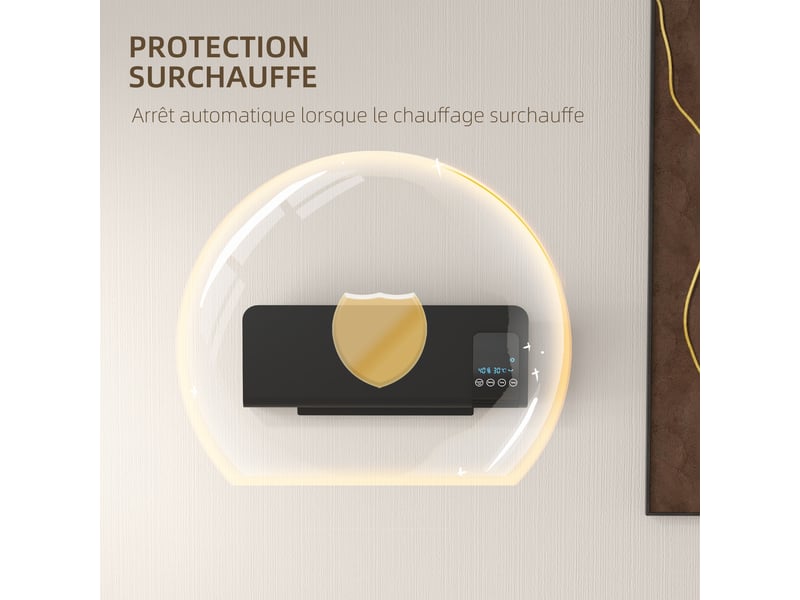  Radiateur soufflant mural chauffage céramique ptc - 1000 w 2000 w oscillation minuterie avec télécommande noir  - Conforama R