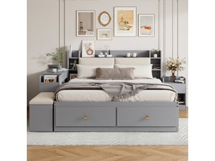 Lit avec rangement 140x200 cm OKWISH coloris gris