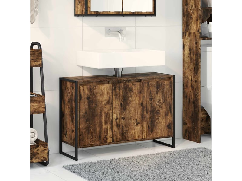  Cabinet de salle de bain, meuble de rangement chêne fumé 90x30x60 cm  - Conforama B
