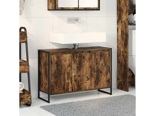 Cabinet de salle de bain, meuble de rangement chêne fumé 90x30x60 cm