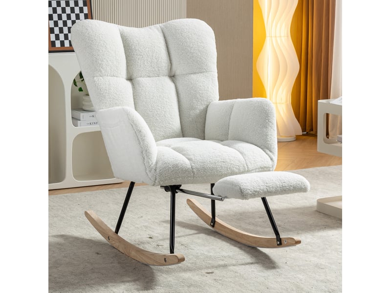  Fauteuil à bascule modenvie en tissu teddy blanc avec repose-pieds escamotable  - Conforama B