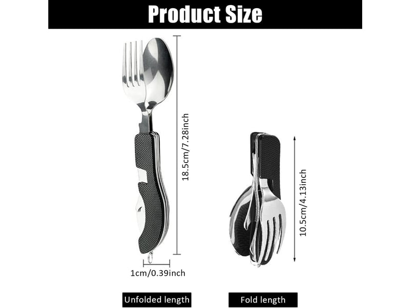 4 en 1 ustensiles de camping pliables en acier inoxydable - amovibles, multi-usage pour voyage, randonnée, pique-niques (noir) - Conforama B