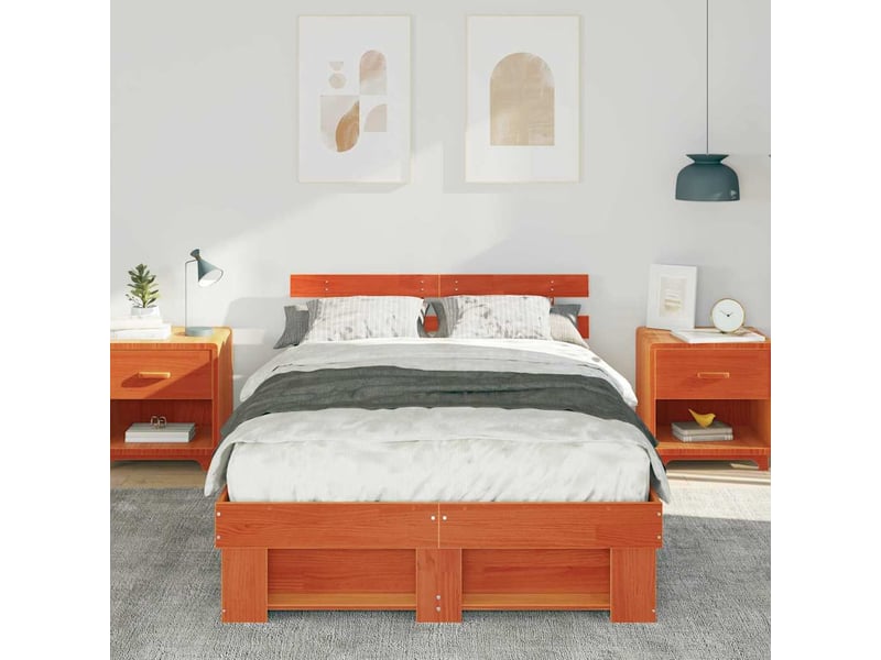  Lit double- lit adulte -  cadre de lit avec tête de lit brun  120 x 190 cm pin massif  - Conforama B