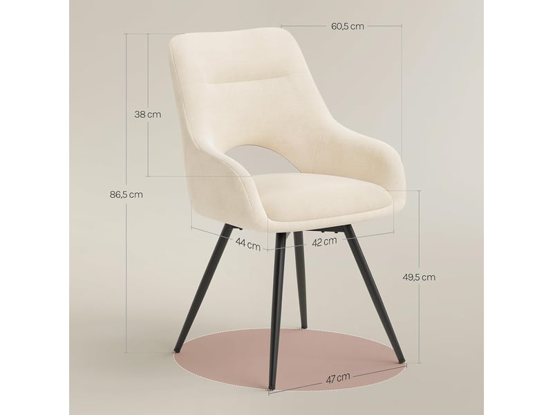  Lot de 6 chaise pivotante salle à manger, fauteuil en chenille, pieds métalliques, dossier creusé, beige  - Conforama D