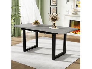 Table à manger rectangulaire extensible, 140-180x80x75 cm, pieds, pratique, plateau mdf, piètement métal, coloris gris