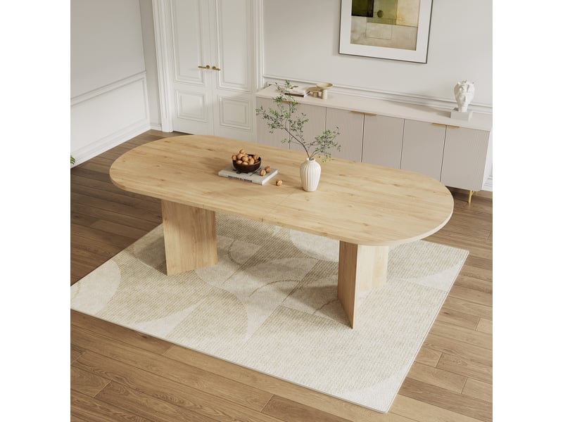 Table à manger extensible 160–200 x 90 x 75 cm, avec bords arrondis, plateau épais, pour 6 à 8 personnes, chêne - Conforama D