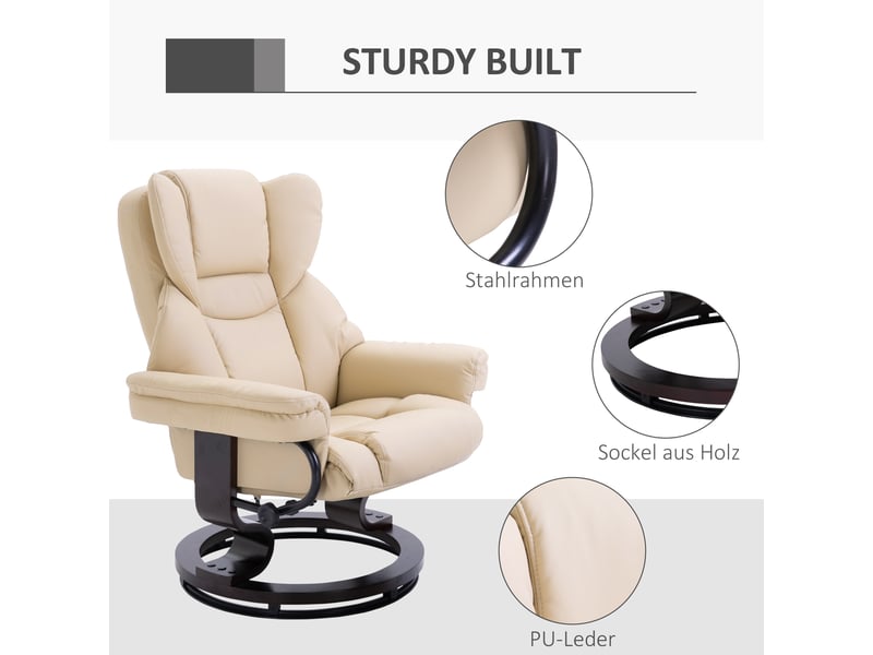  Fauteuil de relaxation avec repose-pieds inclinable similicuir crème 80 x 79 x 100 cm  - Conforama E