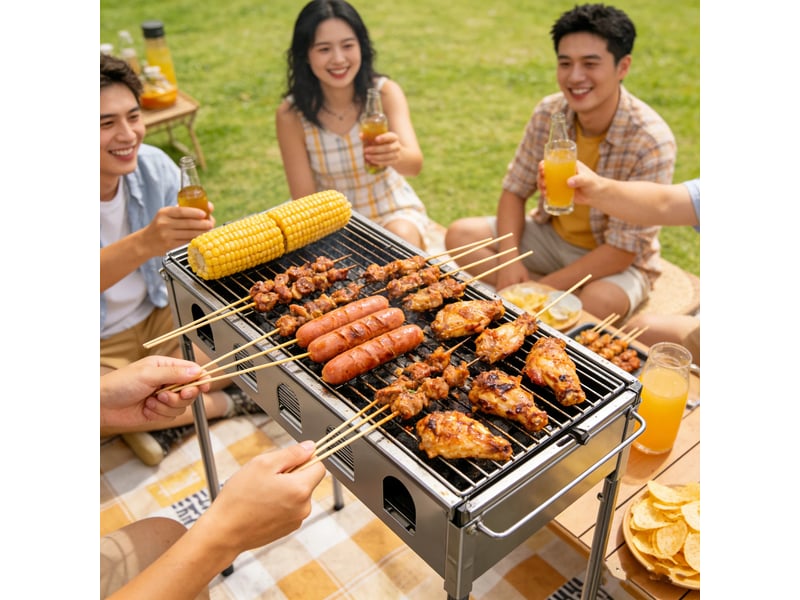  Barbecue à charbon pliable 42 x 28 x 42 cm avec grille, pour pique-nique et jardin  - Conforama C