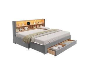 Lit extensible 90x200 cm <strong>OKMYHOME</strong>  <strong></strong> coloris gris