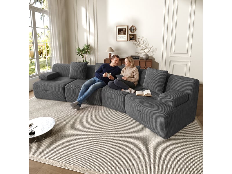  Canapé modulable 4 places en velours côtelé, 4 modules, sans montage, 311×90×65 cm, charge 400 kg  - Conforama B