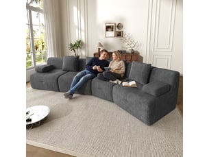 Canapé modulable 4 places en velours côtelé, 4 modules, sans montage, 311×90×65 cm, charge 400 kg