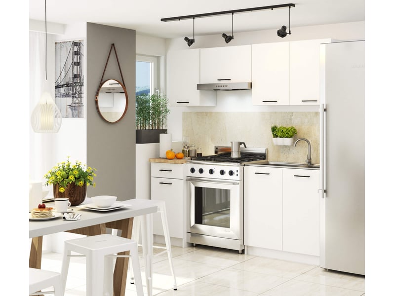  Ensemble de cuisine akord oliwia 1.8m blanc 180 cm 7 portes 1 tiroir façade blanche 8 étagères 180x46x203 cm Oliwia 1.8M - Conforama B