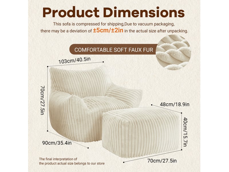  Fauteuil lounge avec pouf blanc 103 x 90 x 70 cm homvra  - Conforama B