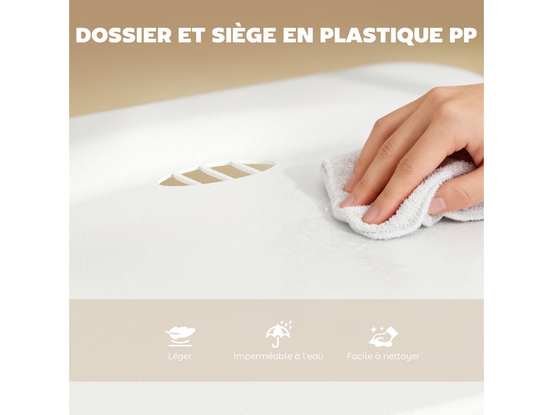  Lot de 6 chaises pliantes portables en plastique et acier, dossier incurvé, 48,5 x 47 x 75 cm, assise concave, blanc  - Conforama E