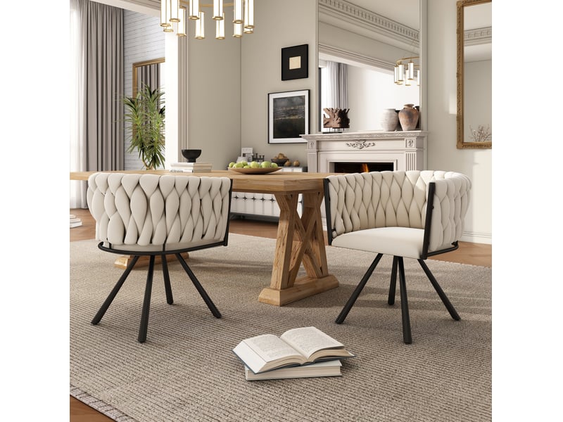 Lot de 4 chaises de salle à manger 72x59x54 cm, en tissu velouté beige, structure métallique, pivotante  - Conforama D