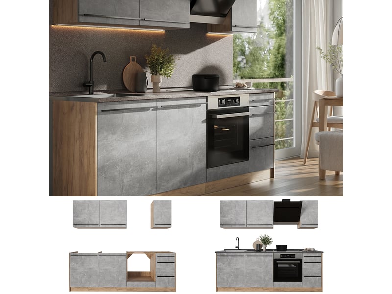  Vicco cuisine, bétonchêne doré, 220cm plan de travail anthracite  - Conforama D