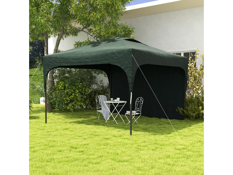  Gazebo de jardin 3x3m avec hauteur réglable, 1 paroi latérale étanche, 4 sacs de sable et sac de transport (vert)  - Conforama C