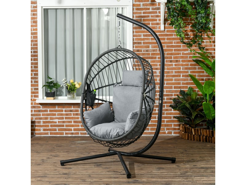 Fauteuil œuf suspendu, chaise hamac balançoire cmpanier pliable, coussin rembourré, gris - Conforama C