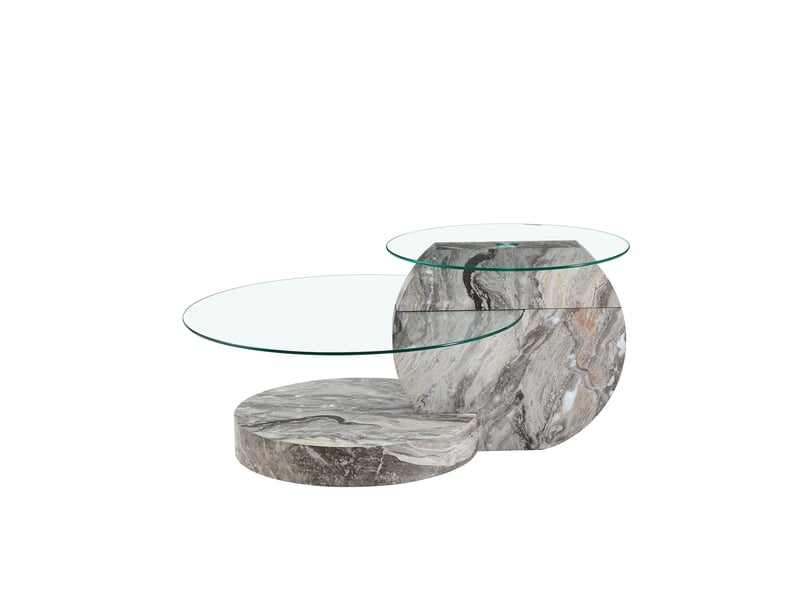  Table basse gigogne à 2 niveaux avec plateau en verre et base effet marbre pour salon en mdf, gris transparent - uvrion  - Conforama A