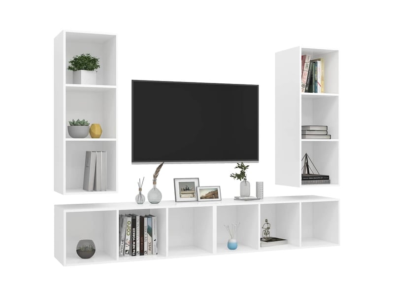 Meubles tv - banc tv - meuble de rangement muraux 4 pcs blanc bois d'ingénierie  - Conforama C