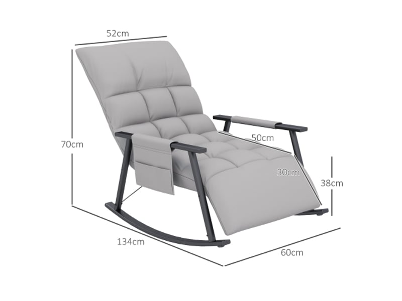  Fauteuil à bascule gris en microfibre avec repose-pieds, dossier réglable, poche latérale, 120 kg  - Conforama C