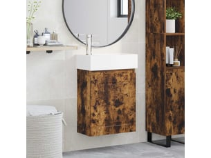 Meuble de rangement salle de bain avec robinet chêne fumé shl4591