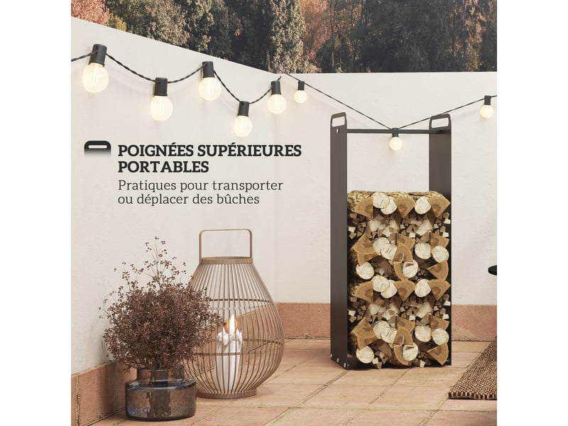  Porte-bûches intérieur en acier noir, poignées intégrées, 37 x 30 x 90 cm, charge 30 kg  - Conforama R