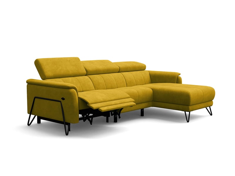  Canapé d'angle 4 places roden avec relax, tissu velours jaune foncé RODEN - Conforama A