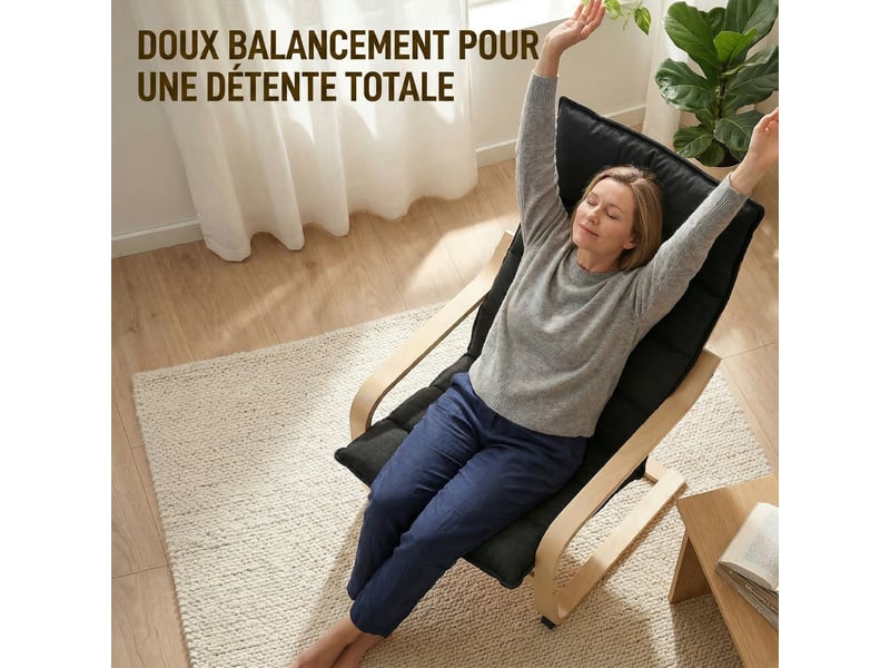  Fauteuil salon, fauteuil de loisirs moderne, fauteuil chambre avec accoudoirs incurvés, coussins, 67 x 83 x 105 cm, noir  - Conforama R