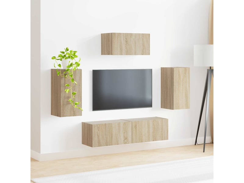  Ensemble meuble tv - banc tv - meuble de rangement 5 pcs chêne sonoma bois d'ingénierie  - Conforama D