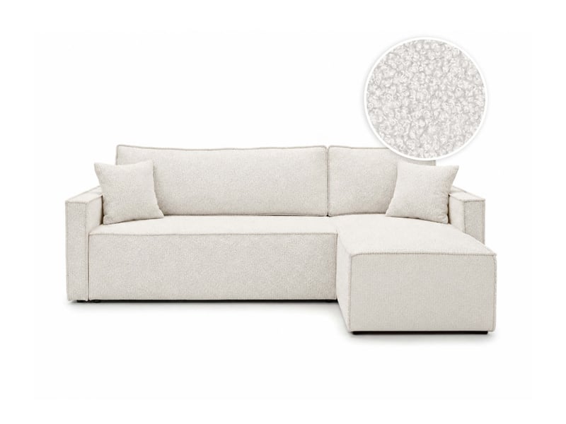  Farah - canapé d'angle reversible convertible 4 places accoudoirs slim en tissu bouclettes généreuses  - Conforama A
