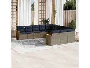 Vidaxl ensemble de canapé de jardin 11 pcs avec coussins gris résine tressée
