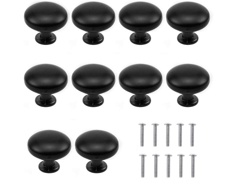  Lot de 10 poignées noir mat de 30 mm, poignées modernes à partie supérieure ronde pour tiroirs, commodes et cuisine  - Conforama B