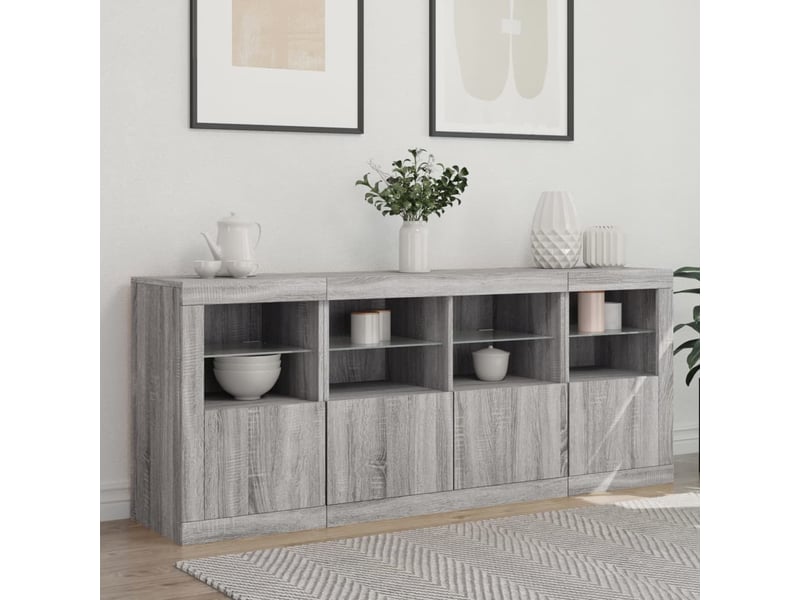  Buffet salon, buffet de rangement avec lumières led sonoma gris 163x37x67 cm  - Conforama C