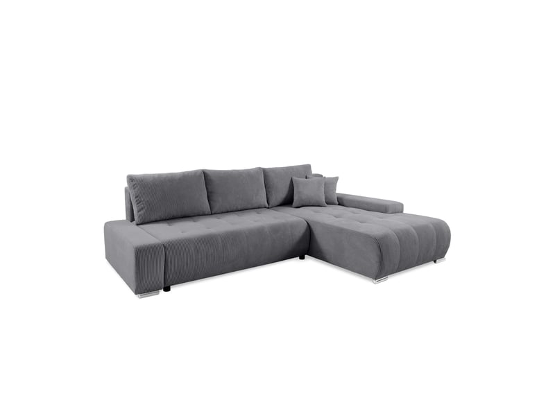  Canapé d'angle convertible velutti l velours côtelé poso gris foncé, méridienne droite avec coffre  - Conforama A
