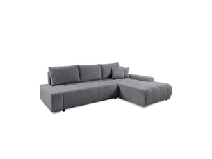Canapé d'angle droit convertible ULTRA  4 places Velours côtelé gris avec coffre de rangement